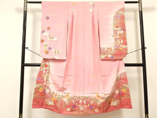 平和屋着物[]七五三　女の子　７歳　祝着　四つ身　立波飛鶴花文　暈し染め　金彩　逸品　DABC5458ma