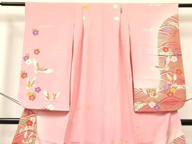 平和屋着物[]七五三　女の子　７歳　祝着　四つ身　立波飛鶴花文　暈し染め　金彩　逸品　DABC5458ma