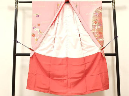 平和屋着物[]七五三　女の子　７歳　祝着　四つ身　立波飛鶴花文　暈し染め　金彩　逸品　DABC5458ma