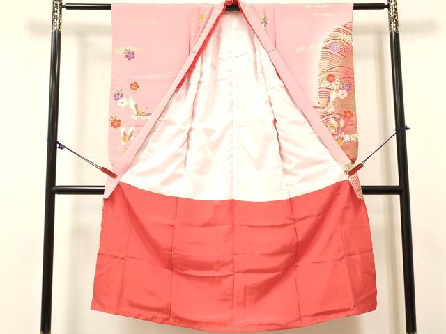 平和屋着物[]七五三　女の子　７歳　祝着　四つ身　立波飛鶴花文　暈し染め　金彩　逸品　DABC5458ma