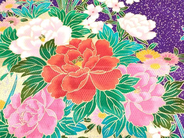 平和屋着物[]七五三　女の子　７歳　祝着　四つ身　牡丹花文　金銀彩　逸品　DABC5459ma