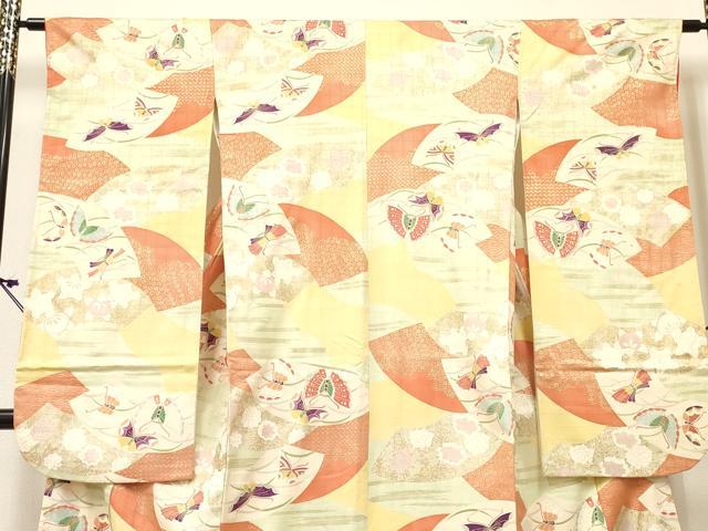平和屋着物∵女の子　十三参り　子供　祝着　地紙重ね花蝶文　金銀彩　逸品　DABC5460ma