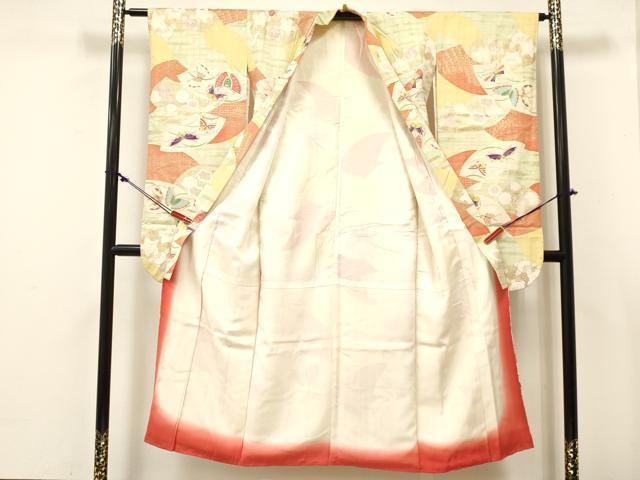 平和屋着物∵女の子　十三参り　子供　祝着　地紙重ね花蝶文　金銀彩　逸品　DABC5460ma