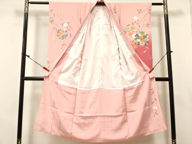 平和屋着物[]七五三　女の子　７歳　祝着　四つ身　友禅　作家物　花蝶丸文　暈し染め　逸品　DABC5461ma