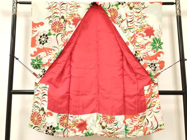 平和屋着物[]アンティーク　大正ロマン　七五三　女の子　７歳　祝着　四つ身　立波花文　金銀彩　逸品　DABC5462ma