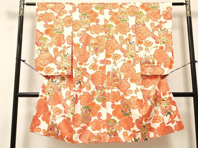 平和屋着物[]七五三　女の子　７歳　祝着　四つ身　貝桶花文　金彩　逸品　DABC5463ma