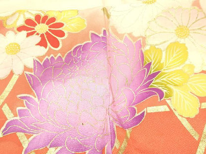 平和屋着物[]七五三　女の子　７歳　祝着　四つ身　駒刺繍　乱菊　飛鶴籠目花文　暈し染め　金彩　逸品　DABC5464ma