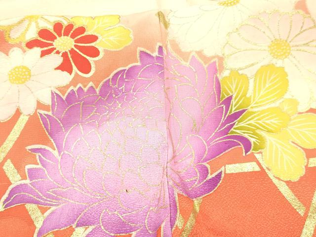平和屋着物[]七五三 女の子 ７歳 祝着 四つ身 駒刺繍 乱菊 飛鶴籠目花文 暈し染め 金彩 逸品 DABC5464ma