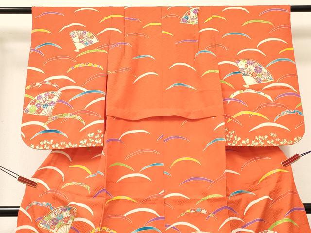平和屋着物[]七五三 女の子 ７歳 祝着 四つ身 駒刺繍 扇面雪芝花蝶文 金彩 逸品 DABC5465ma