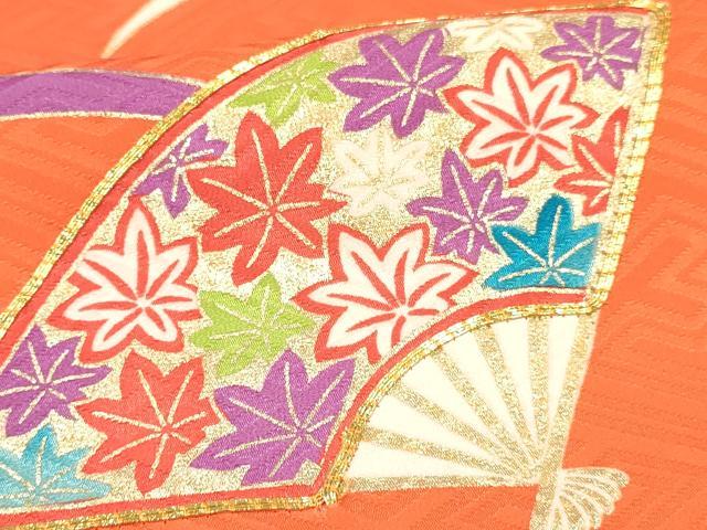 平和屋着物[]七五三　女の子　７歳　祝着　四つ身　駒刺繍　扇面雪芝花蝶文　金彩　逸品　DABC5465ma