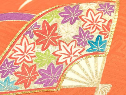 平和屋着物[]七五三 女の子 ７歳 祝着 四つ身 駒刺繍 扇面雪芝花蝶文 金彩 逸品 DABC5465ma