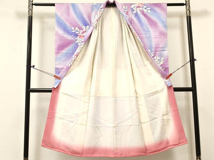平和屋着物[]七五三　女の子　７歳　祝着　四つ身　手描き　草花文　金彩　逸品　DABC5466ma