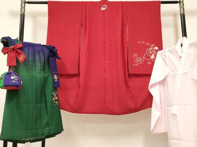 平和屋着物[]卒園式　女の子　子供　長襦袢(単衣・半衿刺繍)・行灯袴・巾着・髪飾りセット　キャラクター　金銀彩　箱付き　DABC5467ma