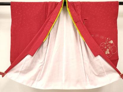 平和屋着物[]卒園式　女の子　子供　長襦袢(単衣・半衿刺繍)・行灯袴・巾着・髪飾りセット　キャラクター　金銀彩　箱付き　DABC5468ma