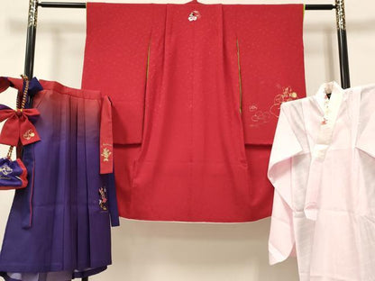 平和屋着物[]卒園式　女の子　子供　長襦袢(単衣・半衿刺繍)・行灯袴・巾着・髪飾りセット　キャラクター　金銀彩　箱付き　DABC5469ma