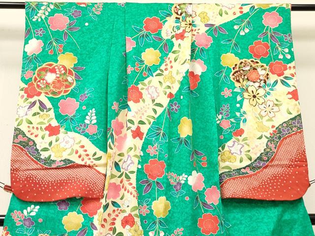 平和屋着物[]七五三 女の子 ７歳 祝着 四つ身 草花文 金銀彩 逸品 DABC5475ma