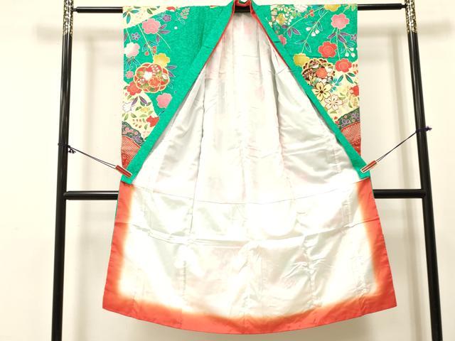 平和屋着物[]七五三　女の子　７歳　祝着　四つ身　草花文　金銀彩　逸品　DABC5475ma