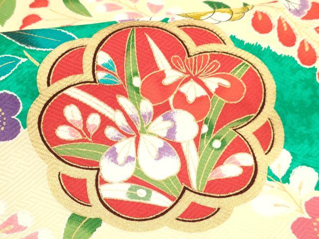 平和屋着物[]七五三　女の子　７歳　祝着　四つ身　草花文　金銀彩　逸品　DABC5475ma