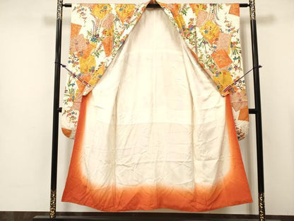 平和屋着物∵女の子　十三参り　子供　祝着　駒刺繍　色紙重ね花文　金彩　逸品　DABC5477ma