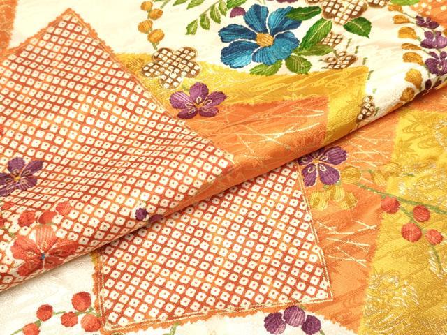 平和屋着物∵女の子　十三参り　子供　祝着　駒刺繍　色紙重ね花文　金彩　逸品　DABC5477ma