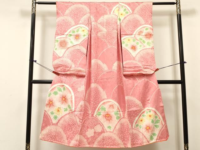 平和屋着物[]七五三　女の子　７歳　祝着　四つ身　絞り　花青海波　逸品　DABC5478ma