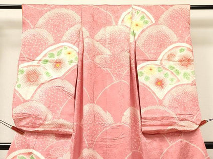 平和屋着物[]七五三　女の子　７歳　祝着　四つ身　絞り　花青海波　逸品　DABC5478ma