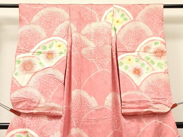 平和屋着物[]七五三　女の子　７歳　祝着　四つ身　絞り　花青海波　逸品　DABC5478ma