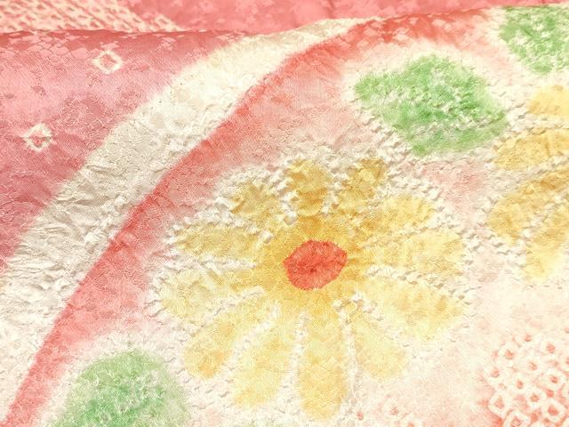 平和屋着物[]七五三　女の子　７歳　祝着　四つ身　絞り　花青海波　逸品　DABC5478ma