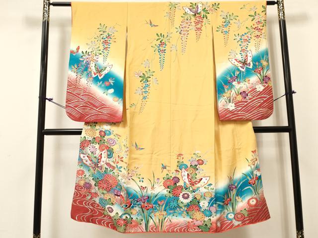 平和屋着物[]七五三　女の子　７歳　祝着　四つ身　型染　舞蝶花鳥文　暈し染め　金銀彩　逸品　DABC5479ma