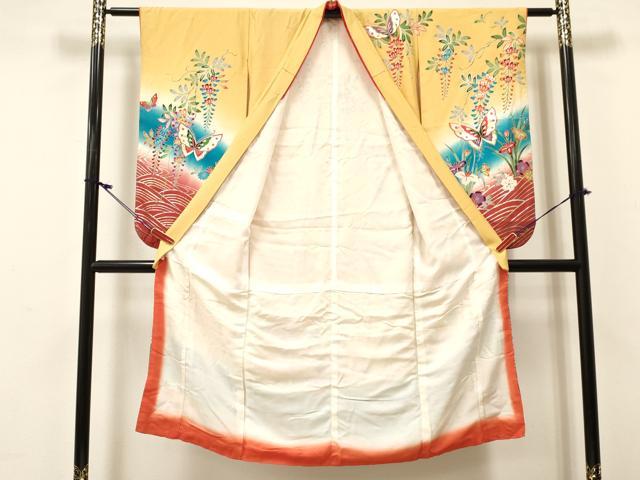 平和屋着物[]七五三　女の子　７歳　祝着　四つ身　型染　舞蝶花鳥文　暈し染め　金銀彩　逸品　DABC5479ma