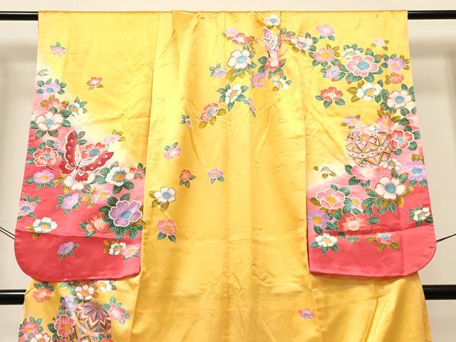 平和屋着物[]七五三　女の子　７歳　祝着　四つ身　鞠花蝶文　金銀彩　DABC5480ma