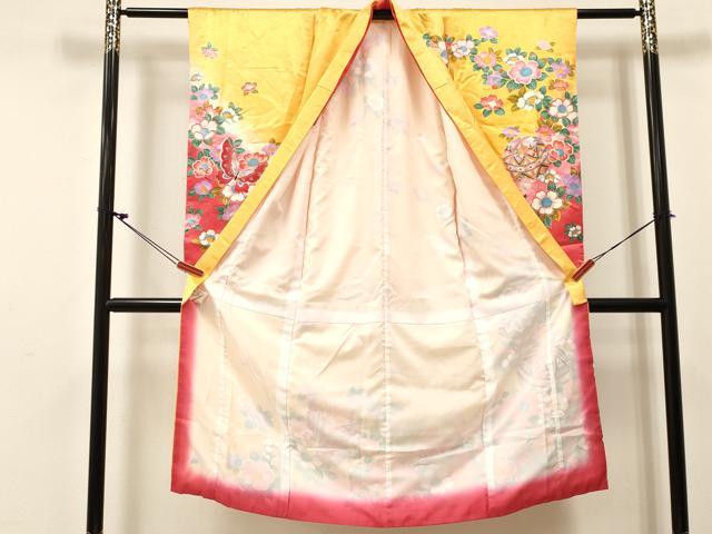 平和屋着物[]七五三　女の子　７歳　祝着　四つ身　鞠花蝶文　金銀彩　DABC5480ma