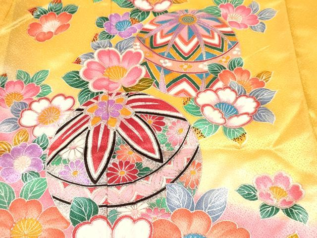 平和屋着物[]七五三 女の子 ７歳 祝着 四つ身 鞠花蝶文 金銀彩 DABC5480ma