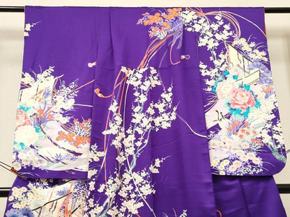 平和屋着物[]七五三　女の子　７歳　祝着　四つ身　几帳群れ鶴花蝶文　金彩　逸品　DABC5481ma