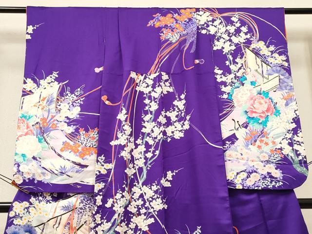 平和屋着物[]七五三　女の子　７歳　祝着　四つ身　几帳群れ鶴花蝶文　金彩　逸品　DABC5481ma