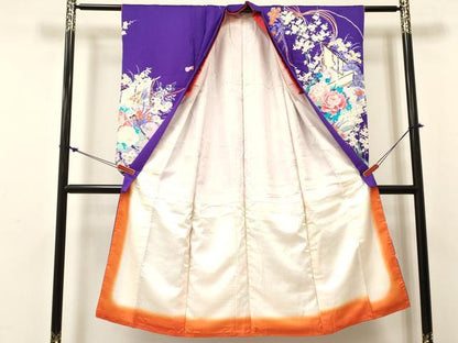 平和屋着物[]七五三　女の子　７歳　祝着　四つ身　几帳群れ鶴花蝶文　金彩　逸品　DABC5481ma