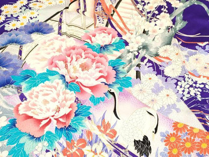 平和屋着物[]七五三　女の子　７歳　祝着　四つ身　几帳群れ鶴花蝶文　金彩　逸品　DABC5481ma