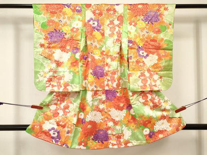 平和屋着物[]七五三　女の子　３歳　祝着　三つ身　乱菊　几帳花文　金彩　逸品　DABC5482ma