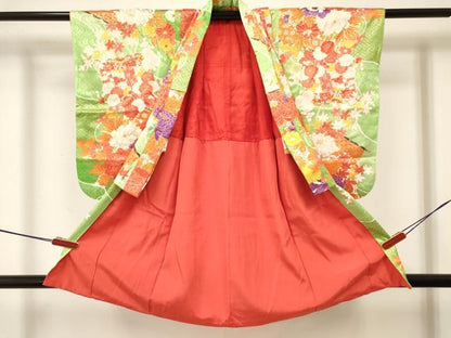 平和屋着物[]七五三　女の子　３歳　祝着　三つ身　乱菊　几帳花文　金彩　逸品　DABC5482ma
