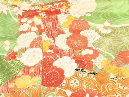 平和屋着物[]七五三　女の子　３歳　祝着　三つ身　乱菊　几帳花文　金彩　逸品　DABC5482ma