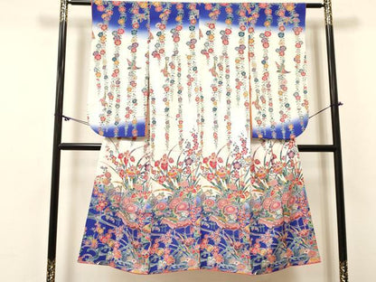 平和屋着物[]七五三　女の子　７歳　祝着　四つ身　型染　風景花鳥文　暈し染め　逸品　DABC5483ma