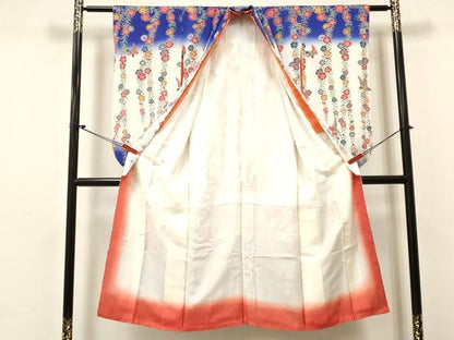 平和屋着物[]七五三 女の子 ７歳 祝着 四つ身 型染 風景花鳥文 暈し染め 逸品 DABC5483ma