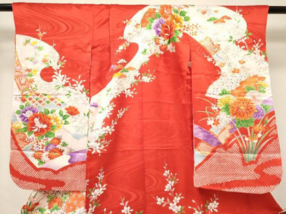 平和屋着物[]七五三　女の子　３歳　祝着　三つ身　駒刺繍　花蝶文　金彩　DABC5484ma