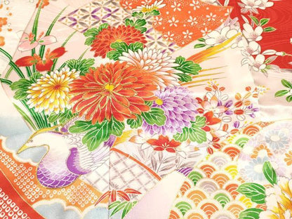 平和屋着物[]七五三　女の子　３歳　祝着　三つ身　駒刺繍　花蝶文　金彩　DABC5484ma