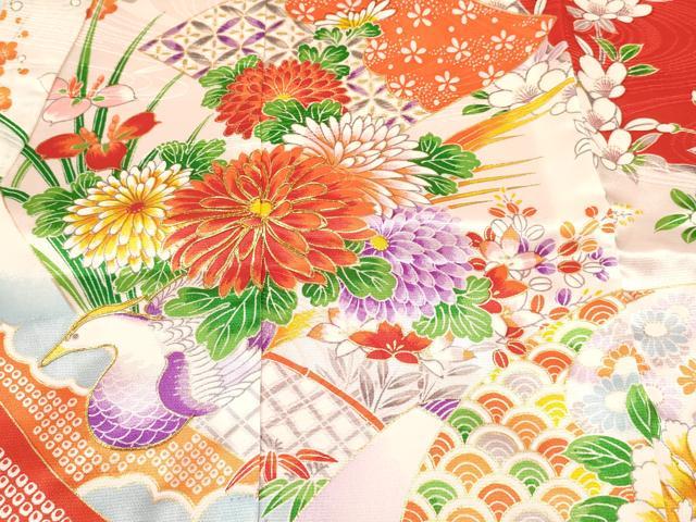 平和屋着物[]七五三　女の子　３歳　祝着　三つ身　駒刺繍　花蝶文　金彩　DABC5484ma
