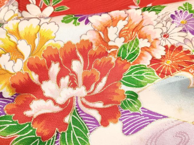 平和屋着物[]七五三　女の子　３歳　祝着　三つ身　駒刺繍　花蝶文　金彩　DABC5484ma