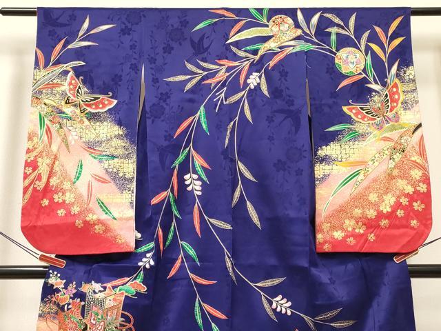 平和屋着物[]七五三　女の子　７歳　祝着　四つ身　御所車花蝶文　暈し染め　金彩　逸品　DABC5485ma