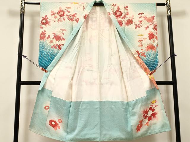 平和屋着物[]七五三　女の子　７歳　祝着　四つ身　駒刺繍　花車文　暈し染め　金彩　逸品　DABC5486ma