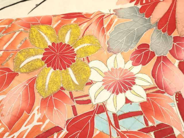平和屋着物[]七五三　女の子　７歳　祝着　四つ身　駒刺繍　花車文　暈し染め　金彩　逸品　DABC5486ma