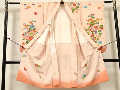 平和屋着物[]七五三　女の子　７歳　祝着　四つ身　鼓花文　暈し染め　金彩　逸品　DABC5487ma